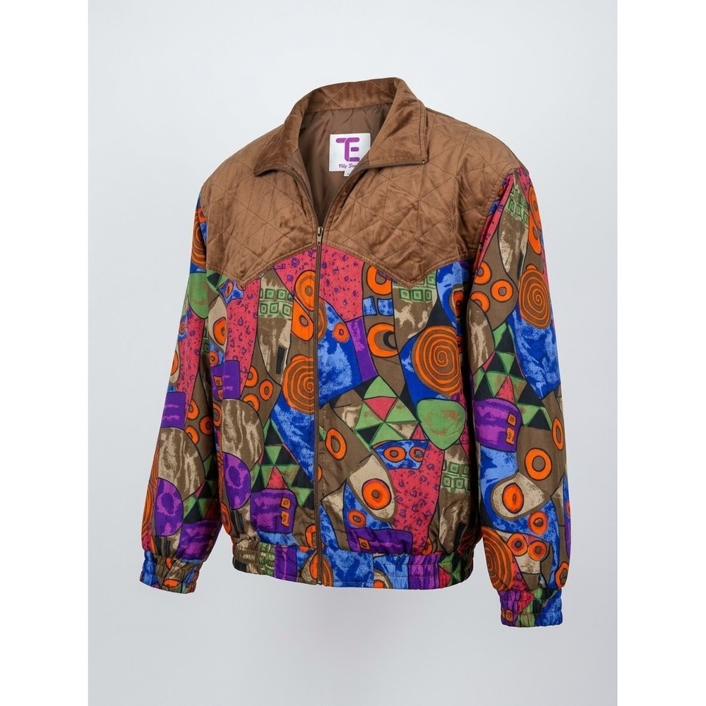 Oleg Cassini 931052-1 Vintage 1990'S Women's Brown & Abstract Windbreaker. Sz XL